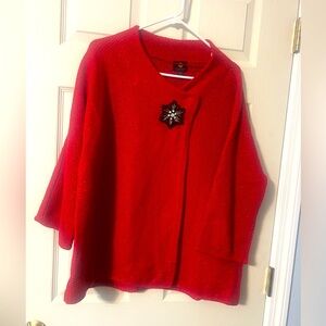 JM Collection Women's Red wrap sweater with brooch XL